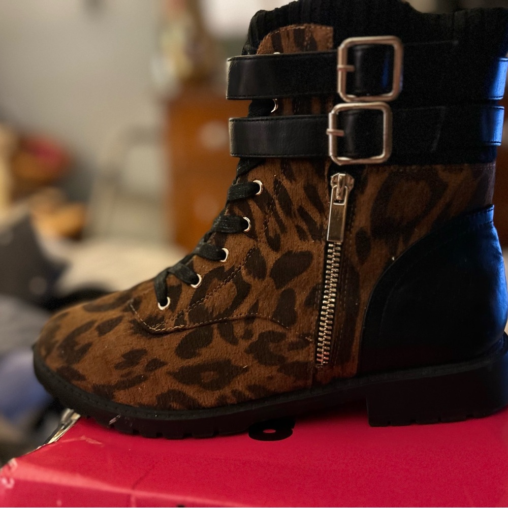 Leopard Print Ankle Boots with Buckles